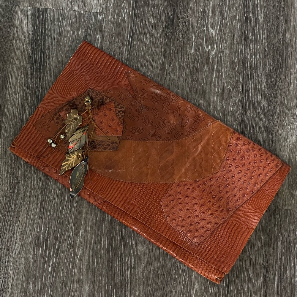 Handmade Leather Patchwork Oversized Clutch with Charms